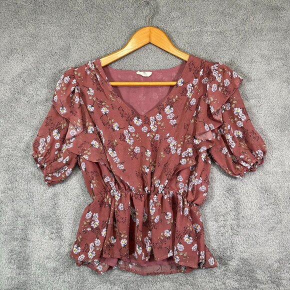 entro Tops - Entro Floral Ruffled V-Neck Top Flutter Sleeves